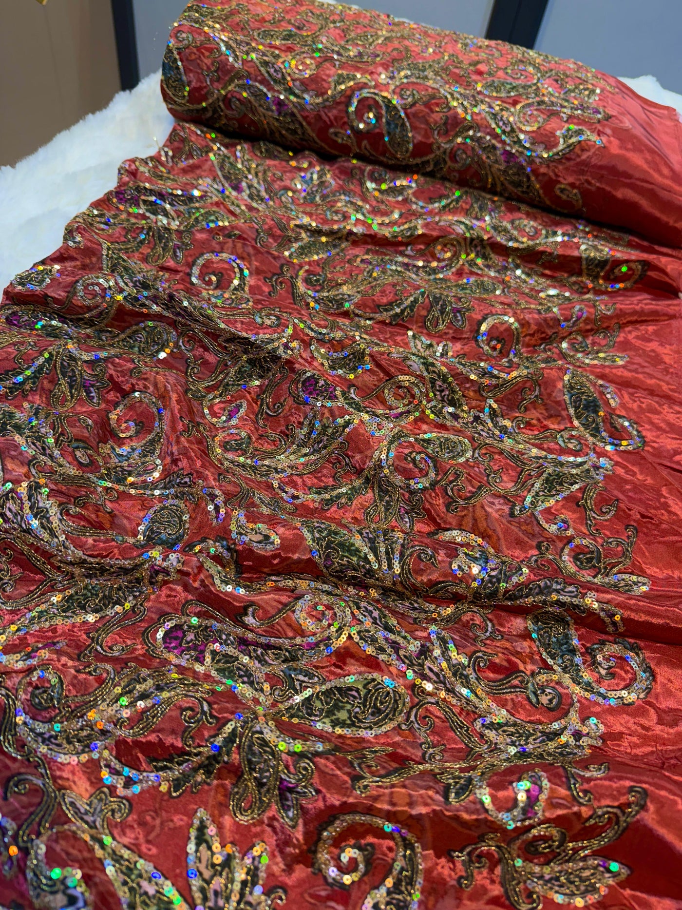 Pure Crape Embroidery Paisley Design 44 inch width