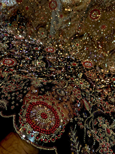 Luxury Haseena Pearl and Cutdana Handwork Net Embroidery 54 inch width