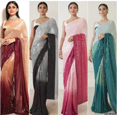 Georgette Double Shaded Sequins Fabric For Making Sarees 48 Inch Width