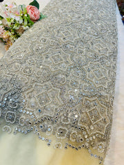 (Precut of 2.50 Meter) Jauhar Handwork Net Embroidery 44 Inch width With Cutdana and Faux Mirror Work