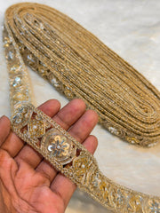(Wholesale pack of 9 meter ) Lace Border With Cutdana Sequins and pearl work