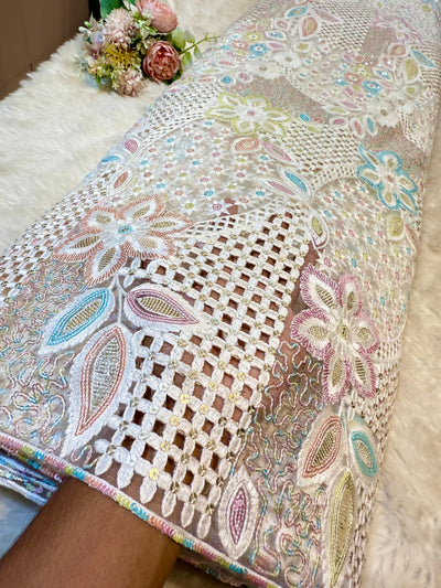 Net Thread and Sequins Embroidery Dyeable 48 inch width