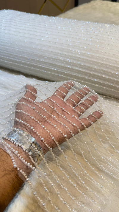 Net Stripe Handwork Nets with Cutdana and Pearl work 54 inch width