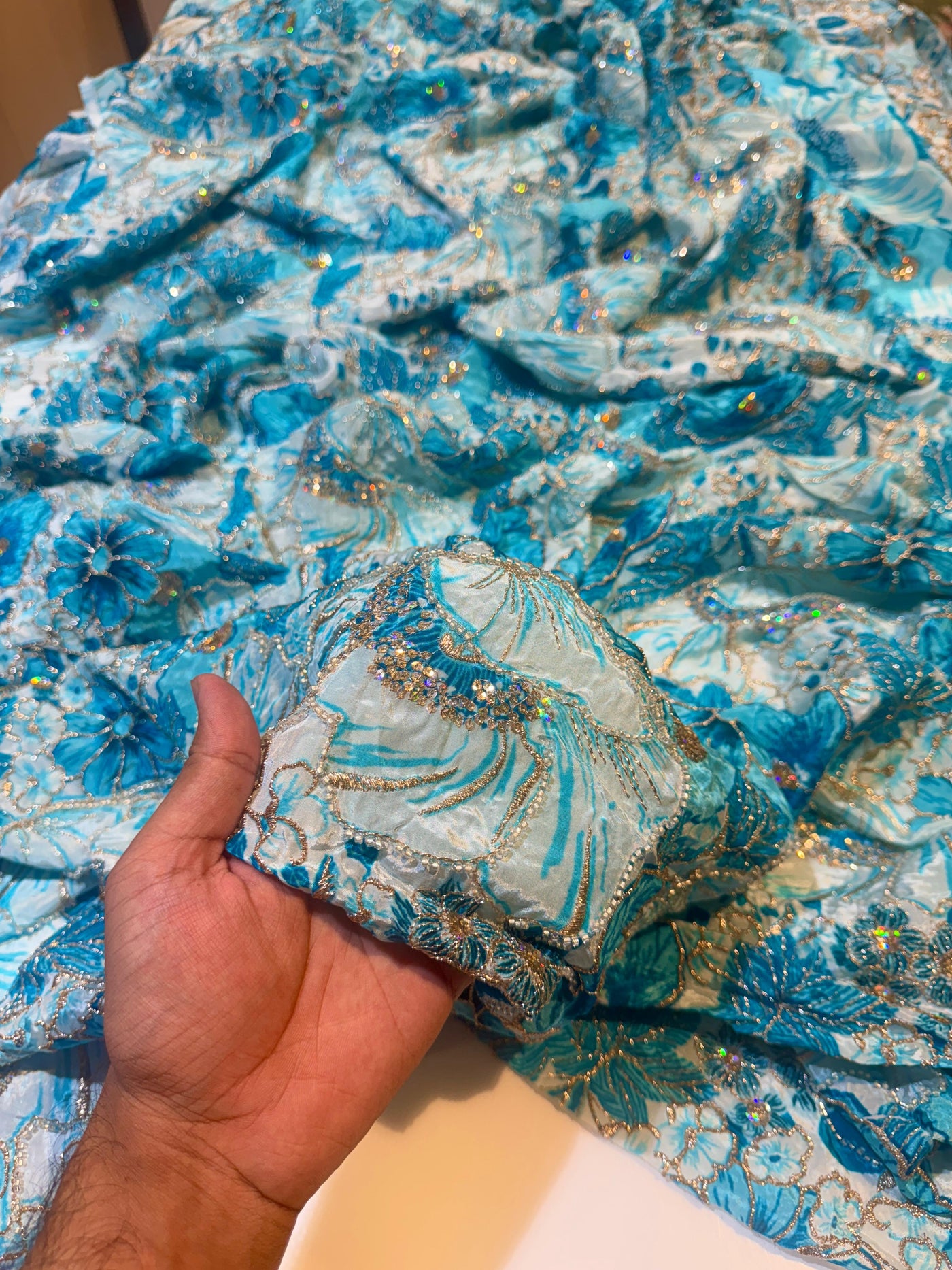 Luxury Crape Floral Print Embroidery With Handwork 44 Inch width