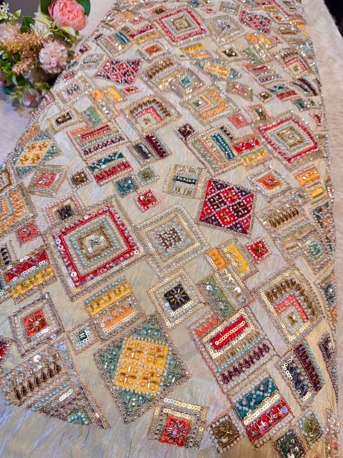 Nayab Pure Zari Tissue Handwork Embroidery 44 Inch width – Fabric Forever
