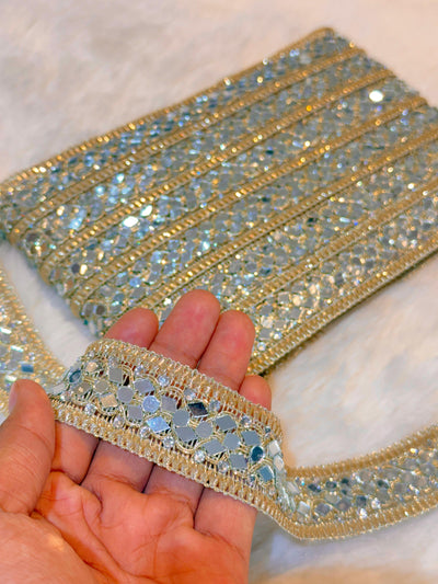 (Wholesale pack of 9 meter ) Lace Border With Stone and Mirror work
