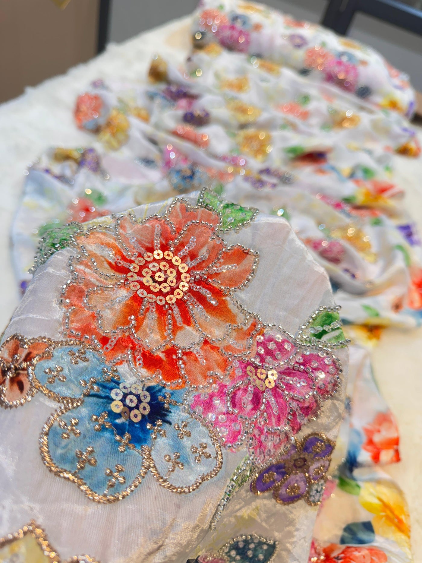 Anaya Pure Crape Handwork Embroidery With Floral Prints 44 Inch Width