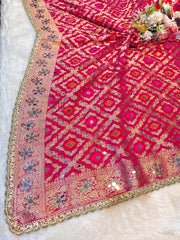 Magenta Sheeshmahal Pure Georgette Handwork Dupatta 2.35 meter length