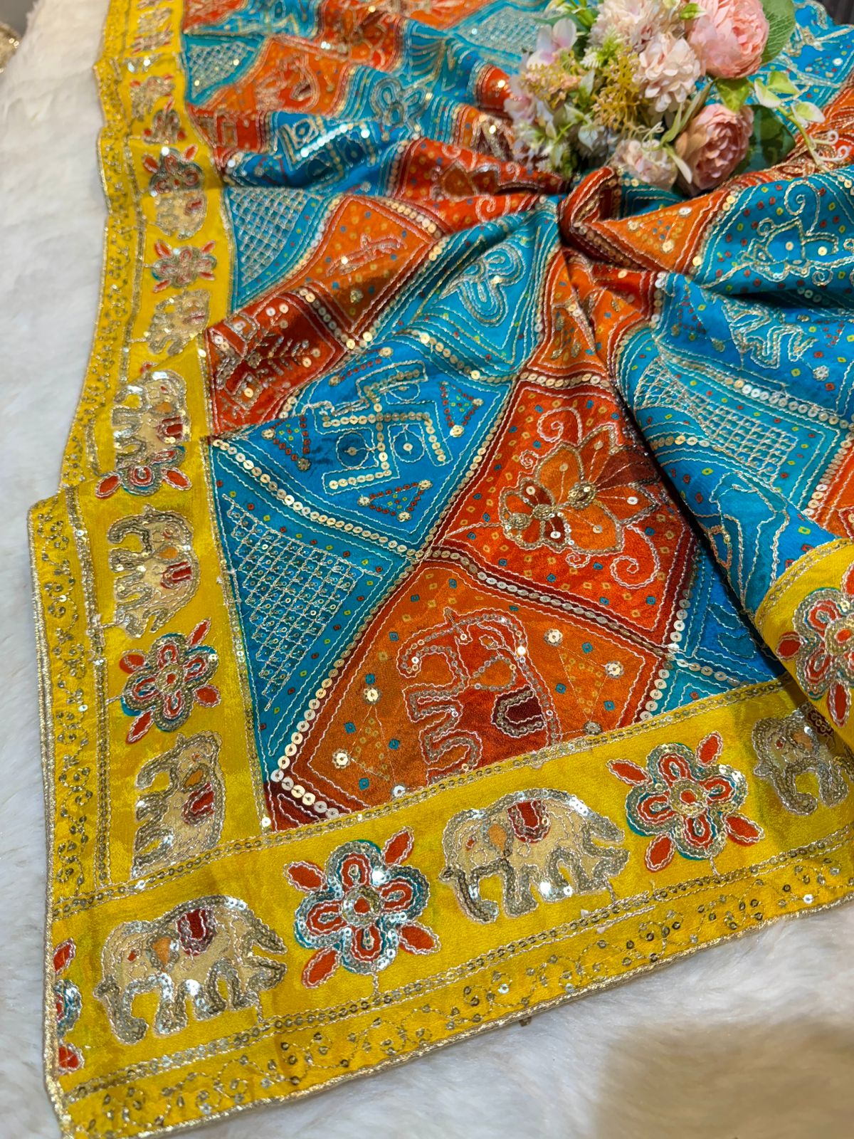 Palak Pure Chinon Bandhej Ethnic Dupatta  2.50 meter length 36 Inch width