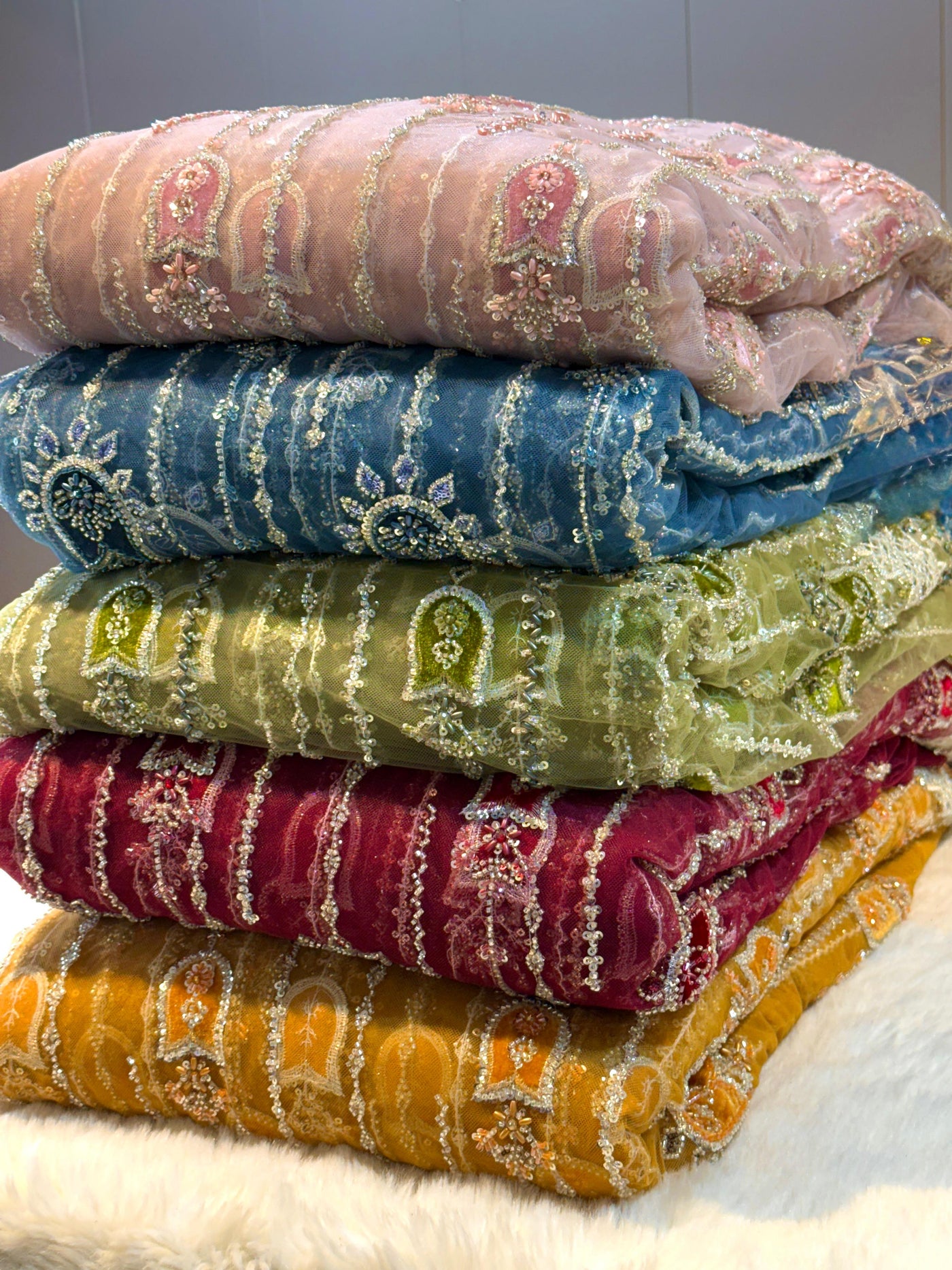 Imported Handwork Net Embroidery with Velvet Applique Work 54 inch width