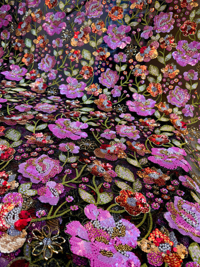 Net Floral Handwork Net Embroidery 54 inch width With Sequins And Cutdana work