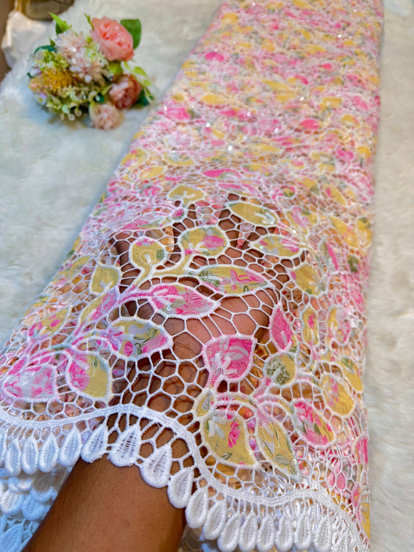 Vini Imported Georgette Crochet With Floral Print 50 Inch Width