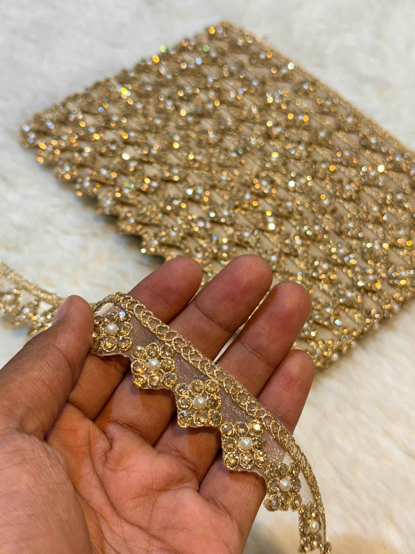 (Wholesale pack of 9 meter ) Lace Border With Stone and Pearl Work