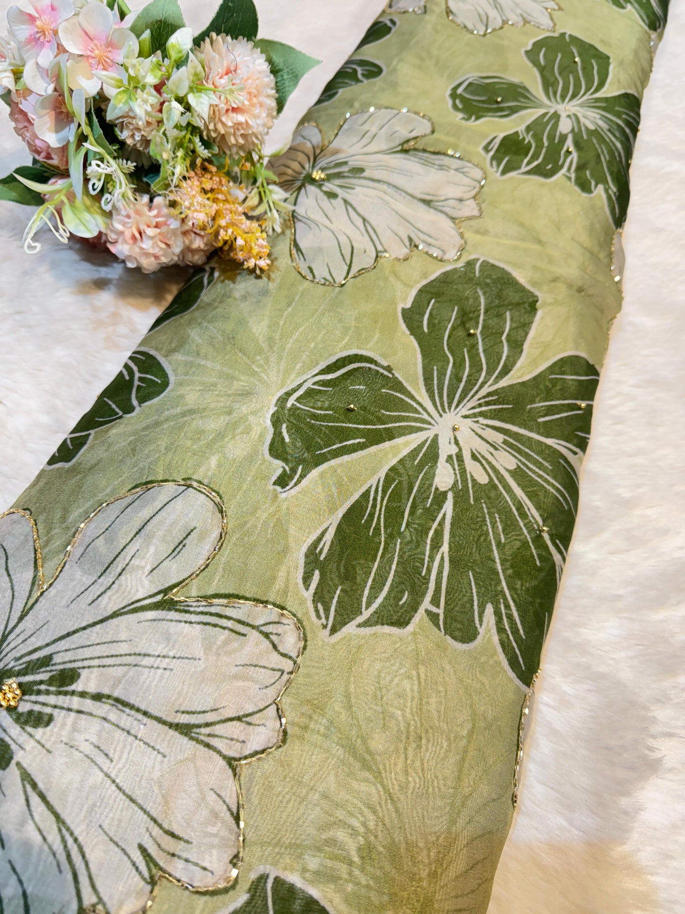 Mezzo Supersoft Tabby Silk Handwork Floral 44 inch width