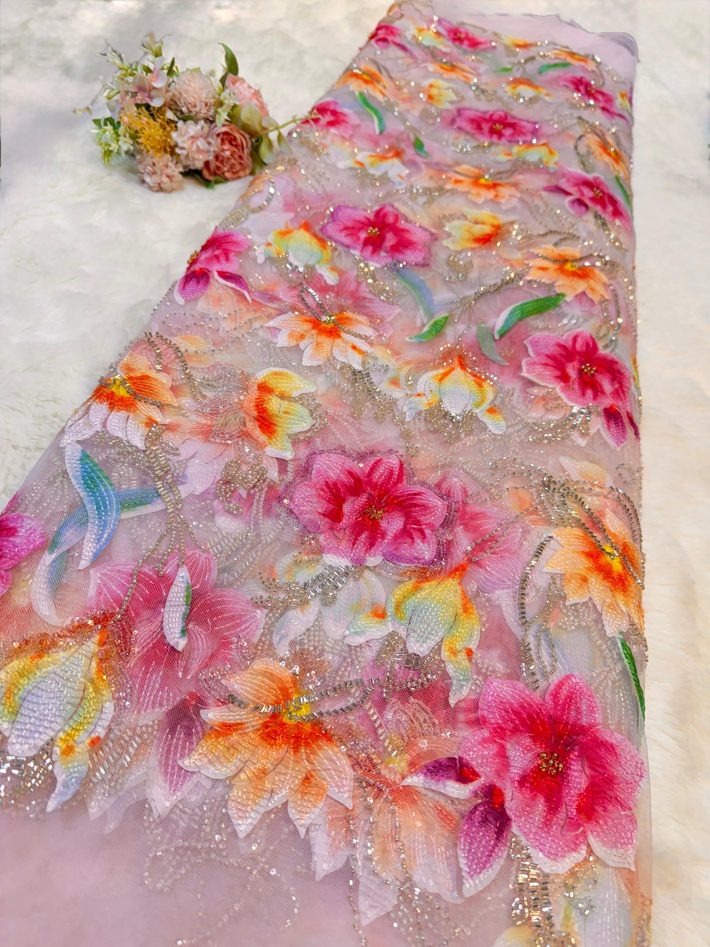 Zoya Appliqué Handwork Net Embroidery With Florals 54 inch width