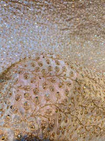 Zehan -E Pure Zari Tissue Handwork Embroidery 44 Inch width Dyeable