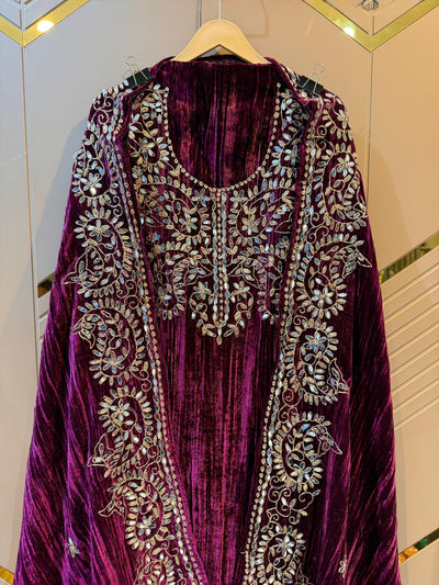 Wine Crush Velvet Handwork Suit Set
