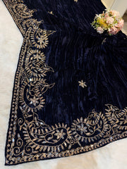 Navy Blue Pure Crush Velvet Real Mirror Handwork Dupatta 2.50 meter length