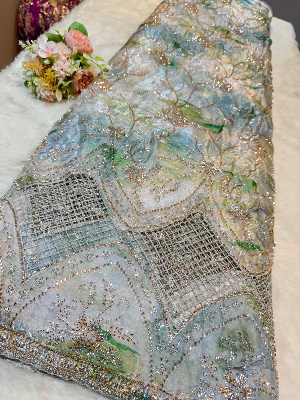 Unjum Jimmy Choo Handwork Embroidery With Daaman Work 54 inch width