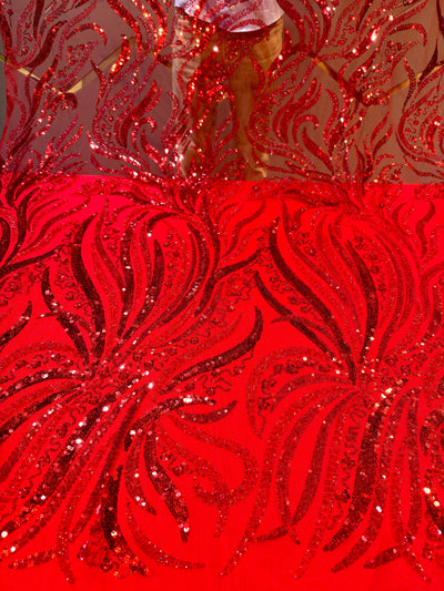 Minal Red Handwork Net Embroidery With Pearls And Cutdana Work 54 inch width