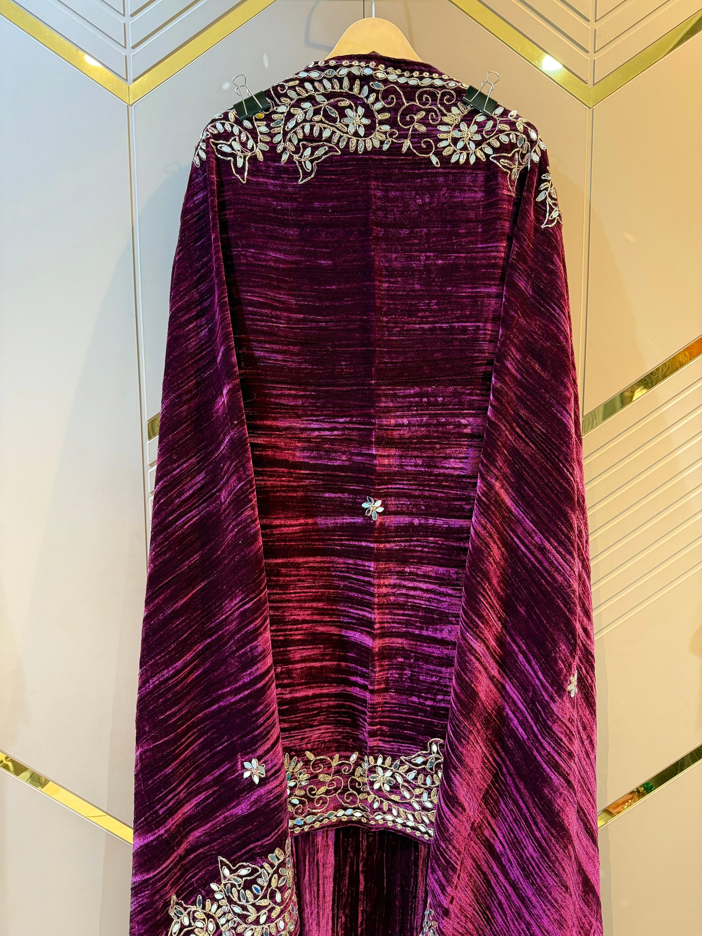 Wine Crush Velvet Handwork Suit Set