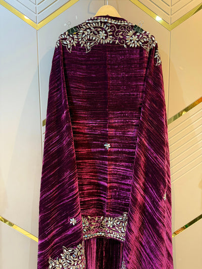 Wine Crush Velvet Handwork Suit Set