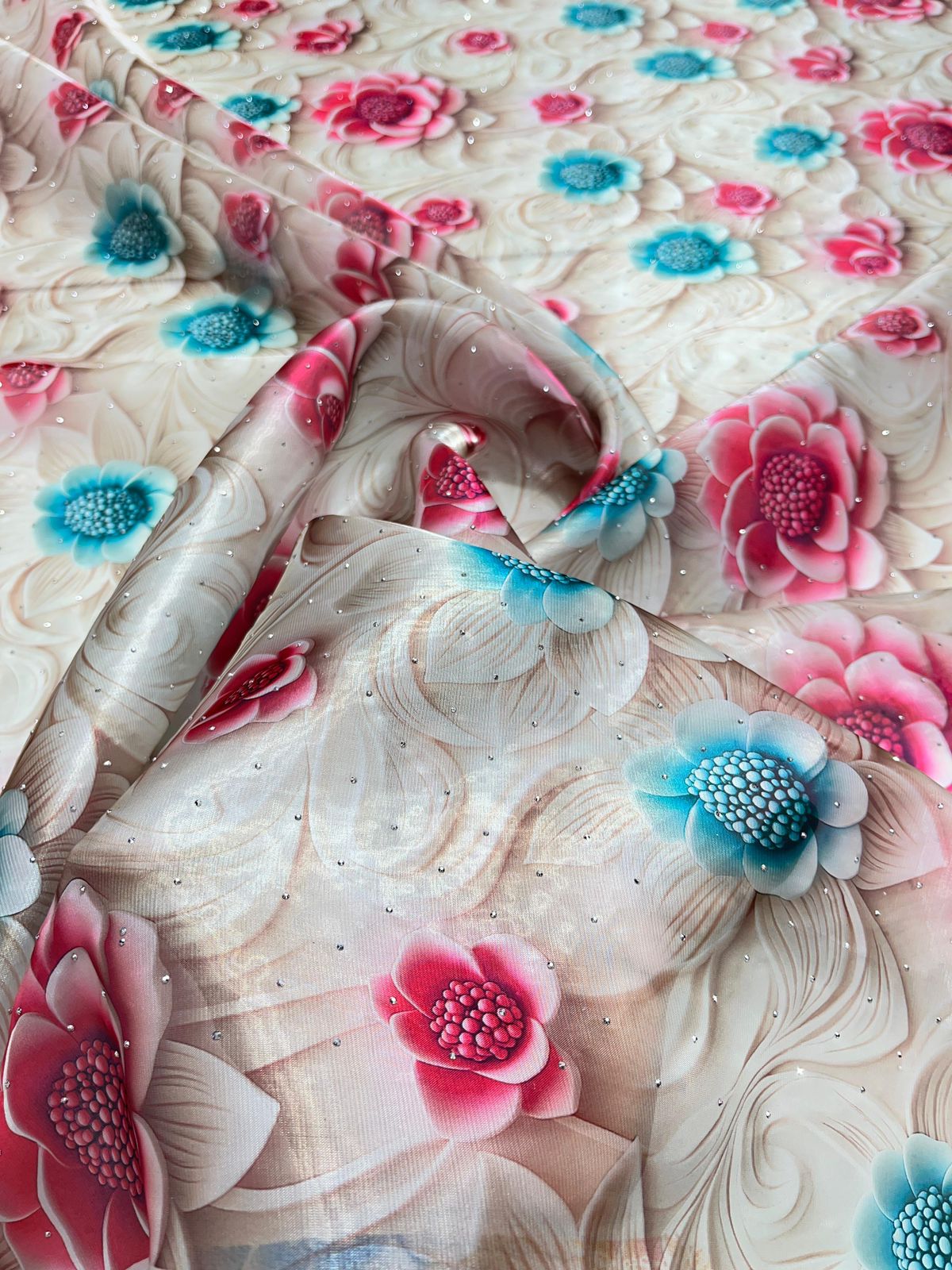 Imported organza floral print with Siroski work 💎 54 inch width