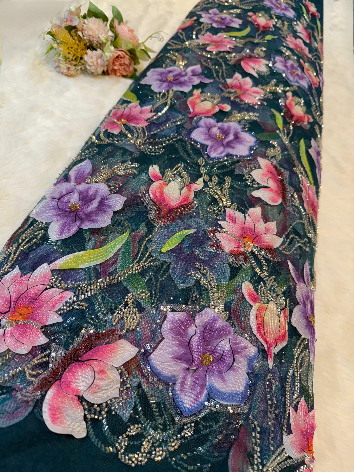 Zoya Appliqué Handwork Net Embroidery With Florals 54 inch width