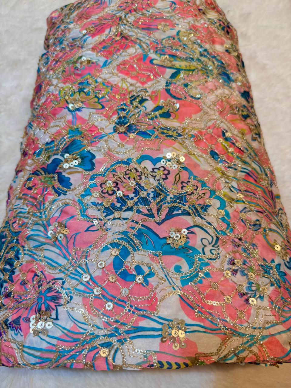 Ifra Satin Georgette Floral with Sequins Embroidery 44 inch width