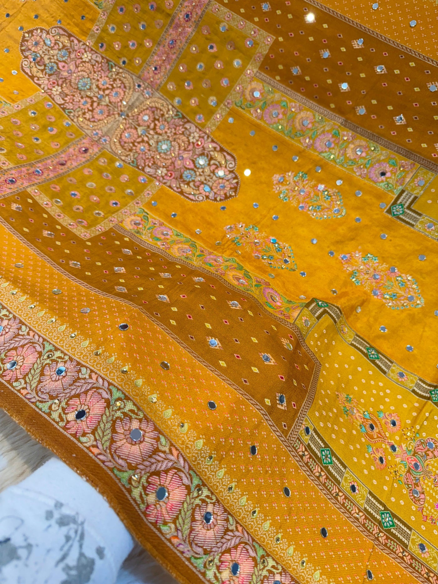 Sajda Mustard Pure Silk Dupatta With Real Mirror Handwork 2.50 meter length