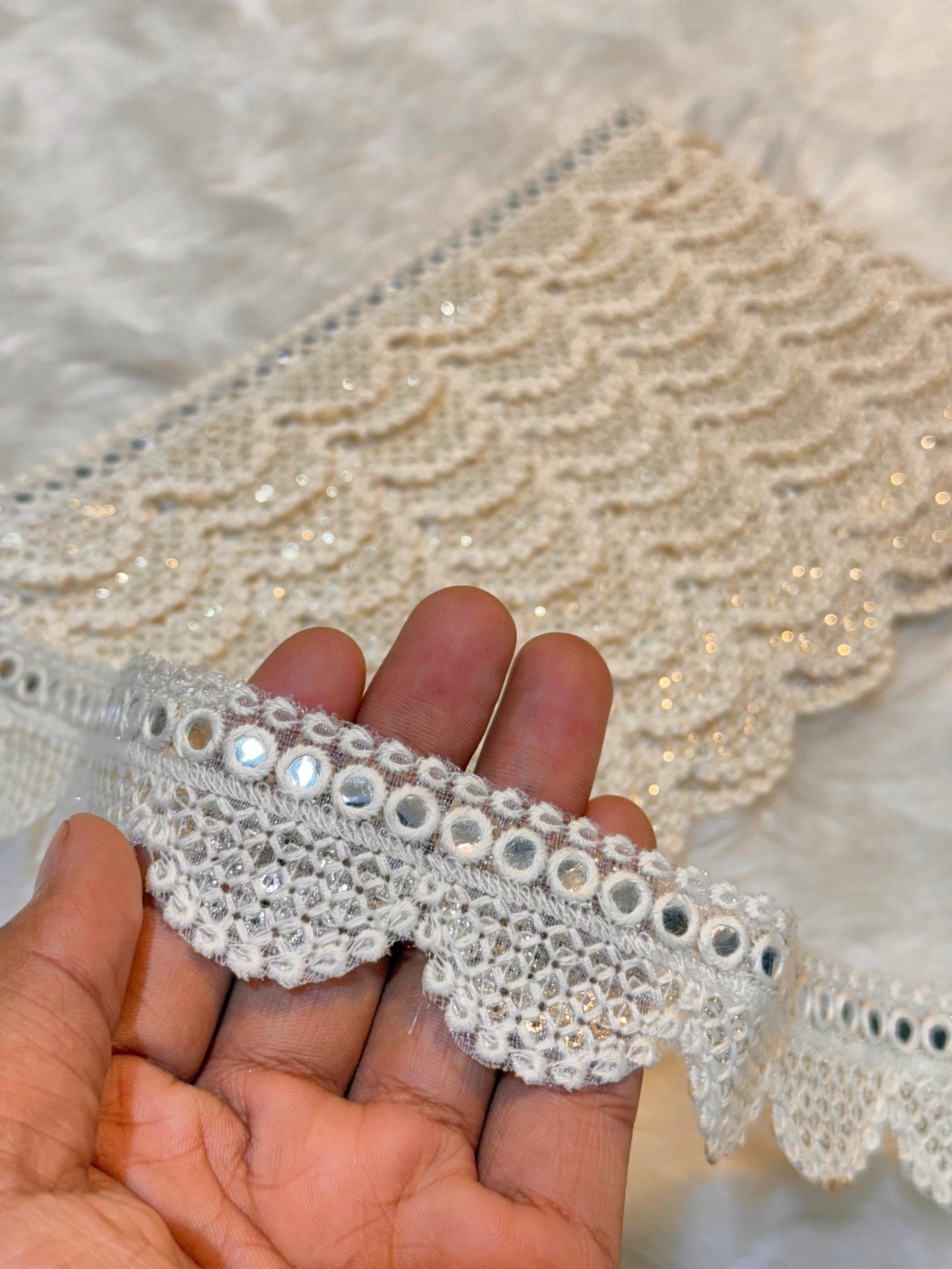 (Wholesale pack of 9 meter ) Lace Border With Sequins and Mirror Work