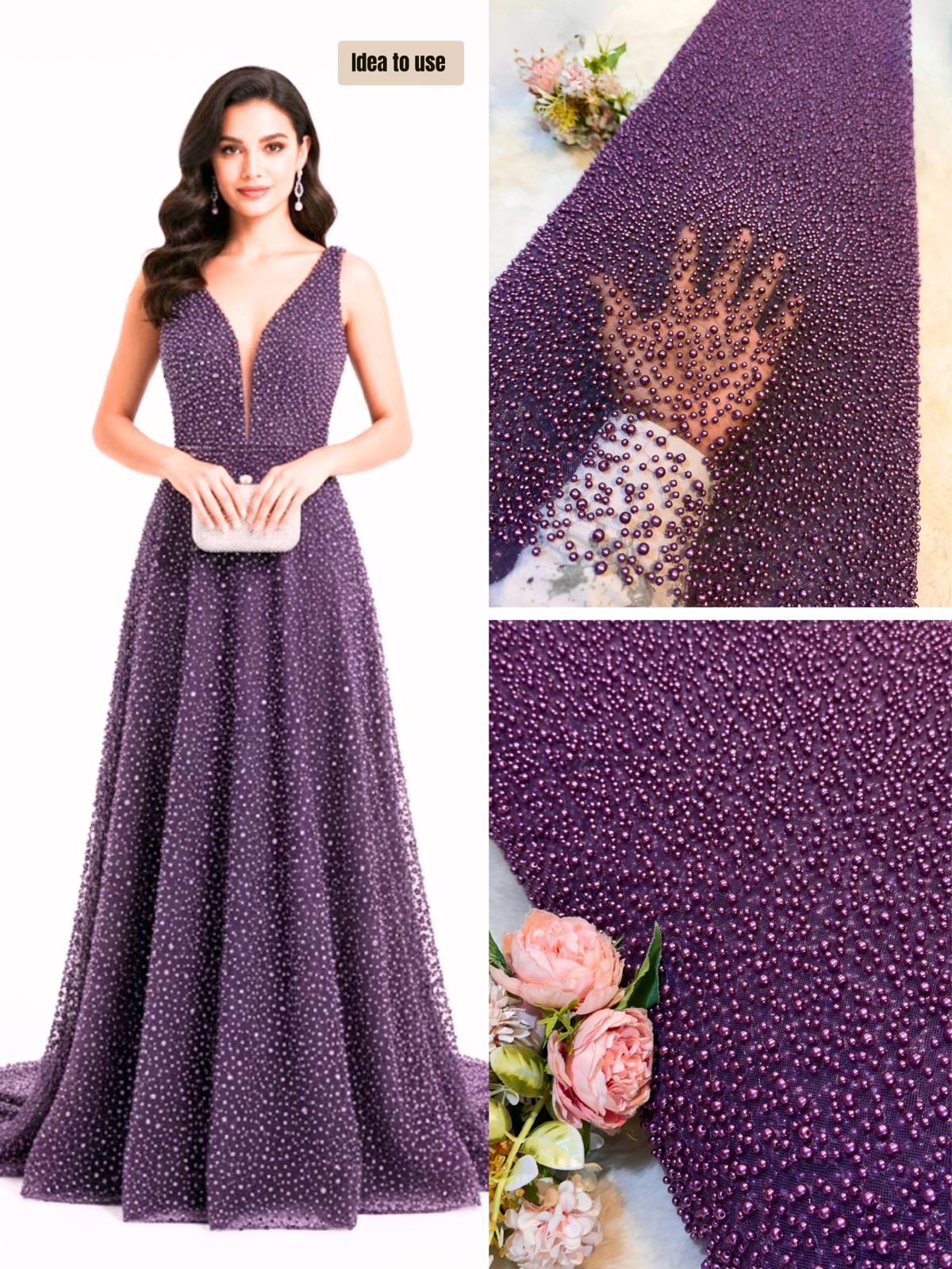 Imported Handwork Net Embroidery With Scattered Pearls Work 54 inch width