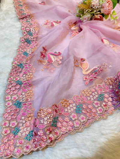 Pink Pure Silk Organza Swan Dupatta’s 2.50 meter Length 36inch width