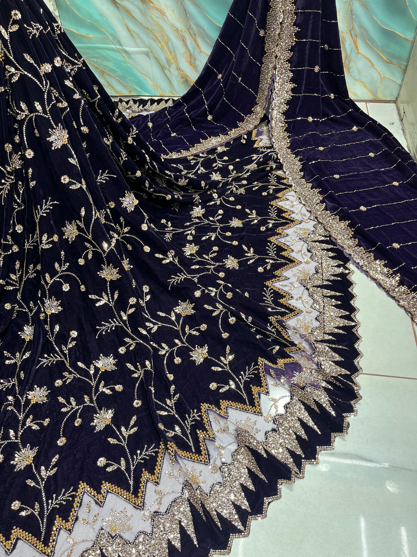 (Mix and Match ) Pure Velvet Handwork Embroidery 54 inch width / velvet  Dupatta With Two side Borders  37 inch width
