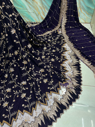 (Mix and Match ) Pure Velvet Handwork Embroidery 54 inch width / velvet  Dupatta With Two side Borders  37 inch width