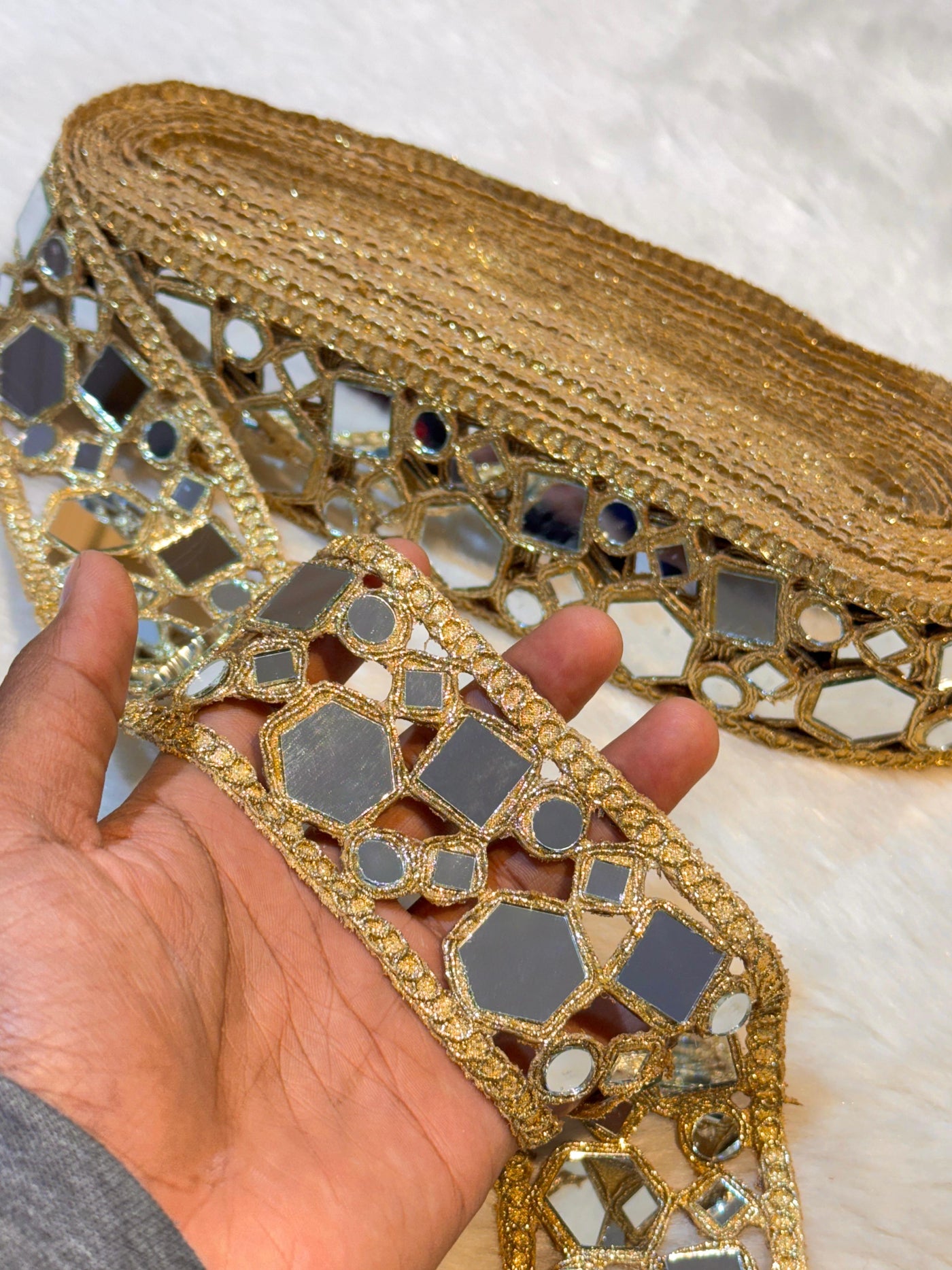 (Wholesale pack of 9 meter ) Lace Border With Mirror Work