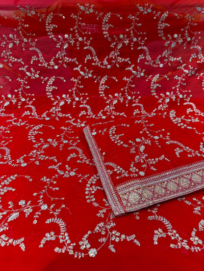 Red Sabhya Pure Organza Suit Set (2.50 Meter Shirt and One Organza Dupatta and 2.50 Meter Crape Bottom )