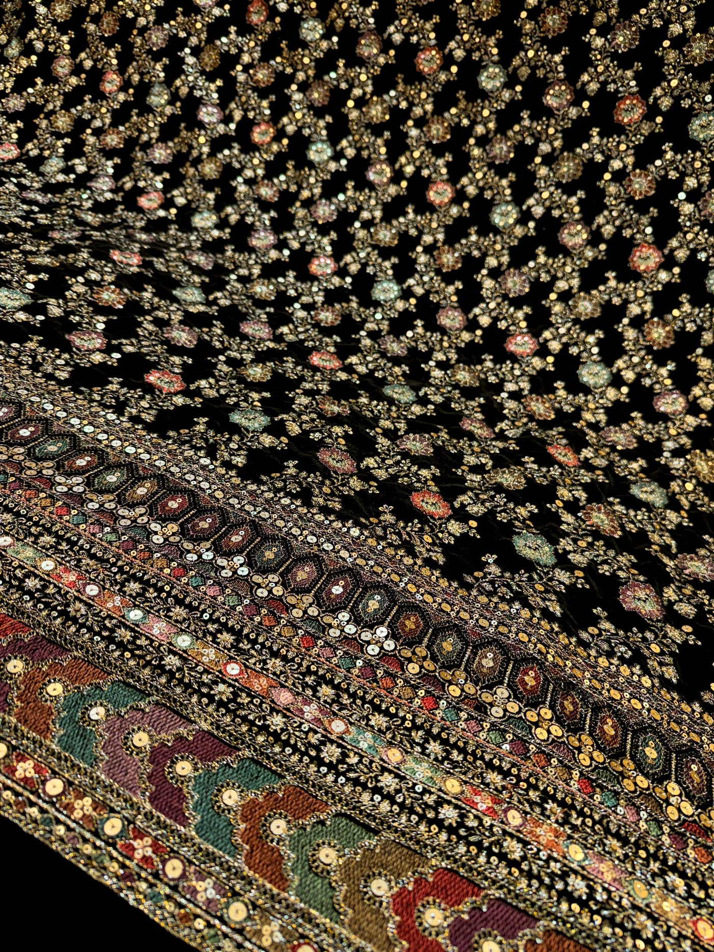 Black velvet Embroidery Thread and Sequins work 48 Inch width