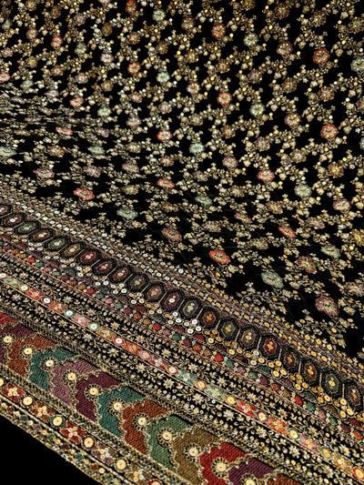 Black velvet Embroidery Thread and Sequins work 48 Inch width