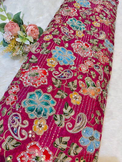 Azda Pure Crape Handwork Embroidery 44 Inch Width