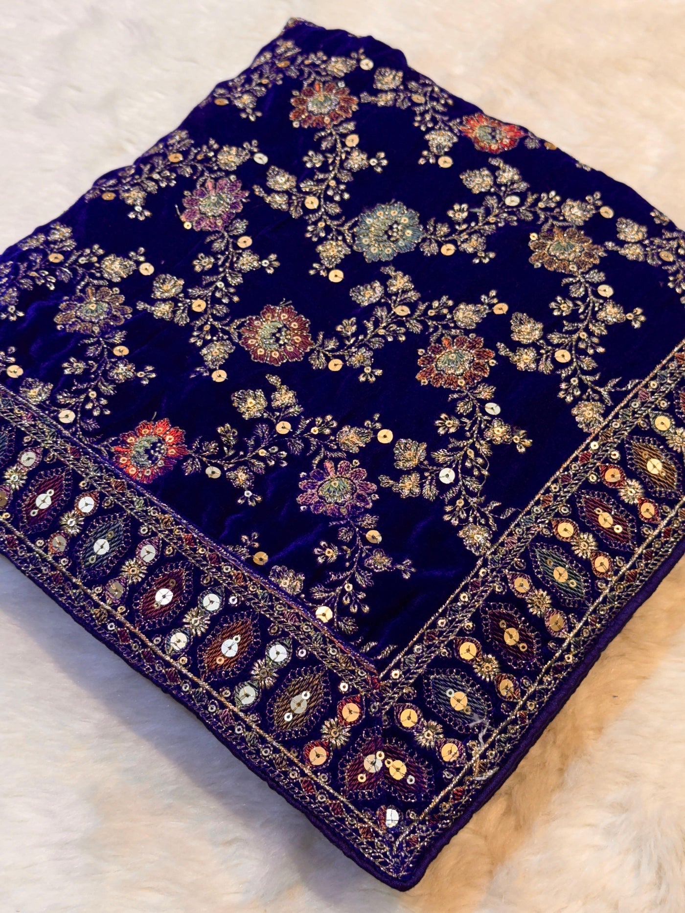 Royal Blue velvet Limited Edition Dupatta With Embroidery 2.40 meter length