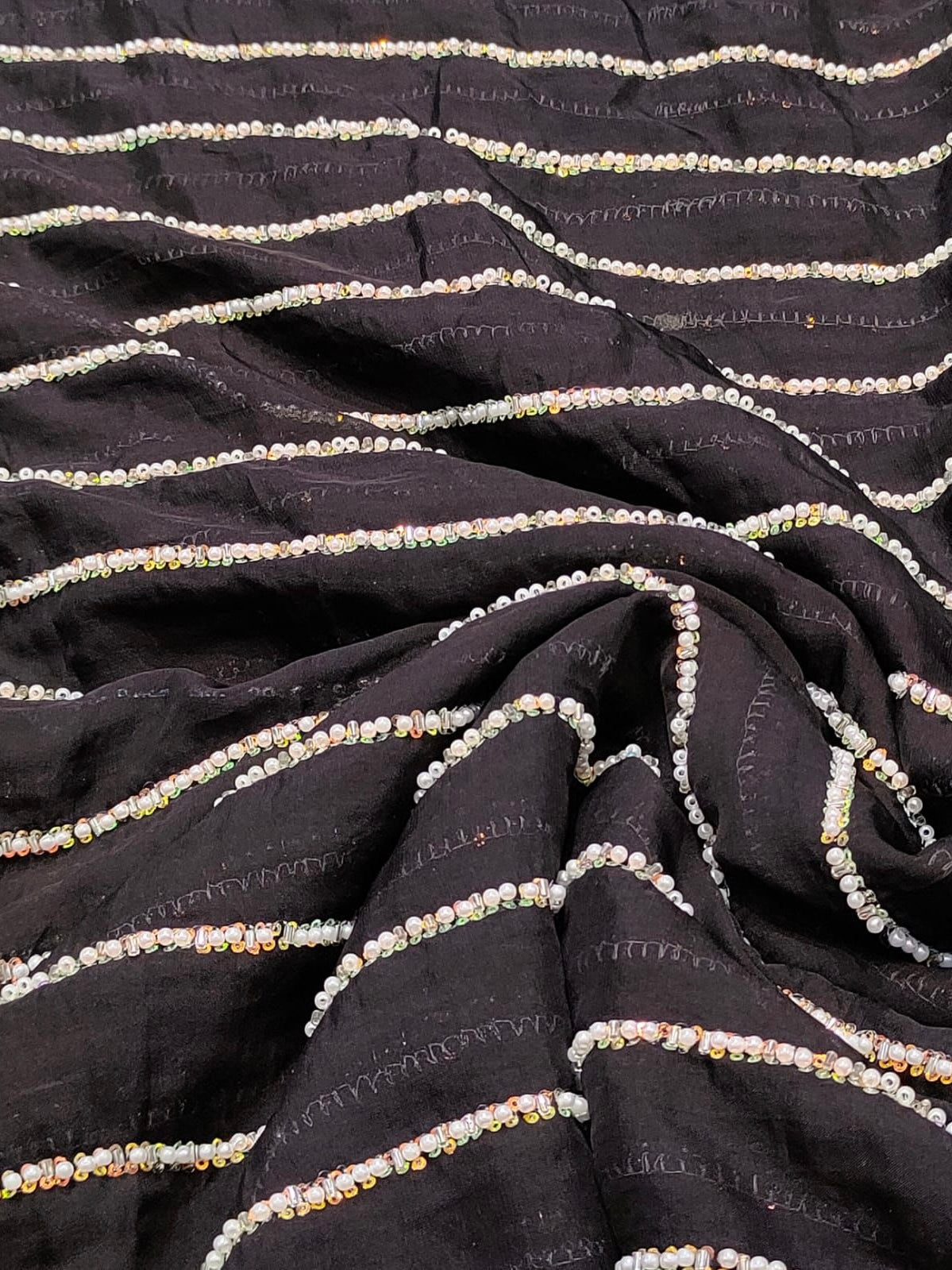 Pure Viscose Organza Pearl Stripe Embroidery