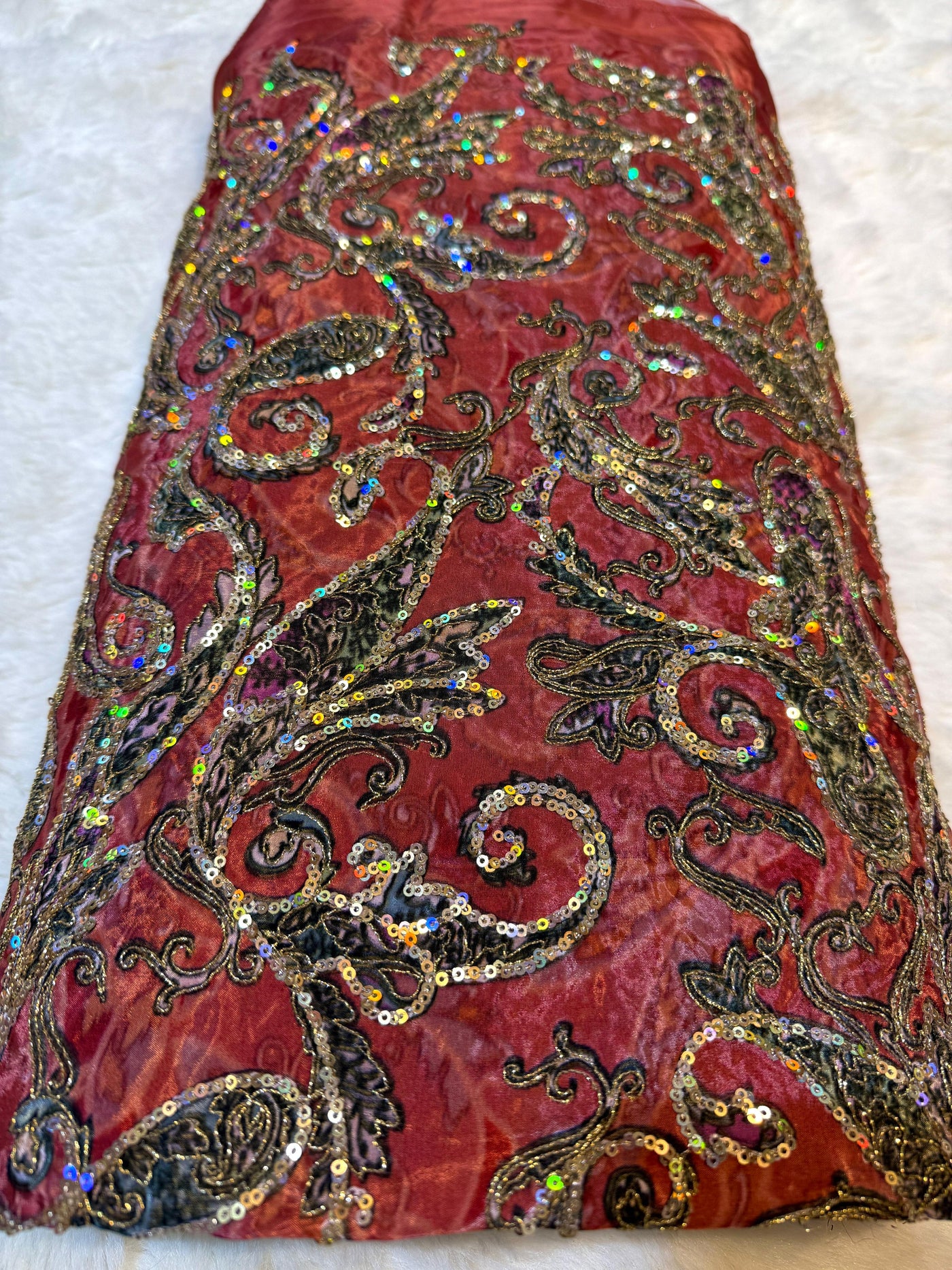 Pure Crape Embroidery Paisley Design 44 inch width