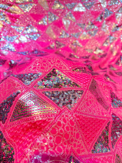 Hot Pink Georgette Thread And Sequins Embroidery Prism Pattern 44 inch width