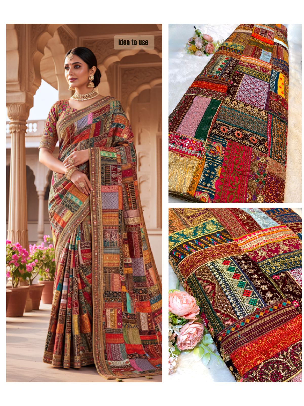 Silk Parchwork Lace Fabric Checks Pattern 48 inch width