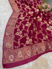 Sandook Lite Cherry Pink Pure Georgette Banarsi Dupatta With Handwork 2.50 Meter length