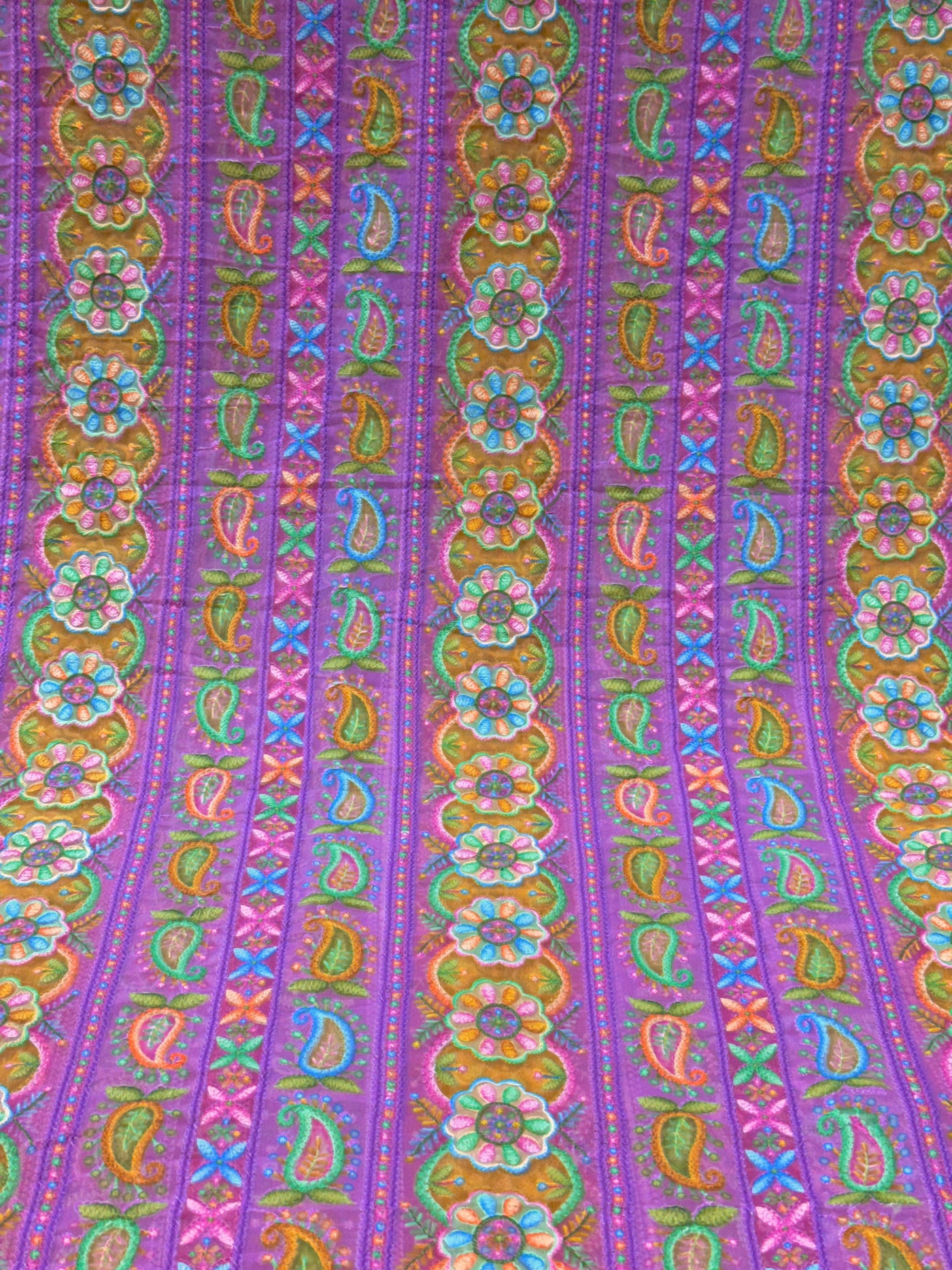 Purple Georgette Chikankari Stripe Floral Threadwork Embroidery 44 inch width
