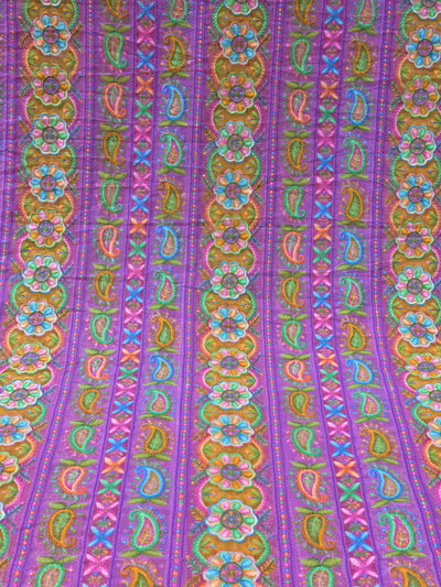 Purple Georgette Chikankari Stripe Floral Threadwork Embroidery 44 inch width