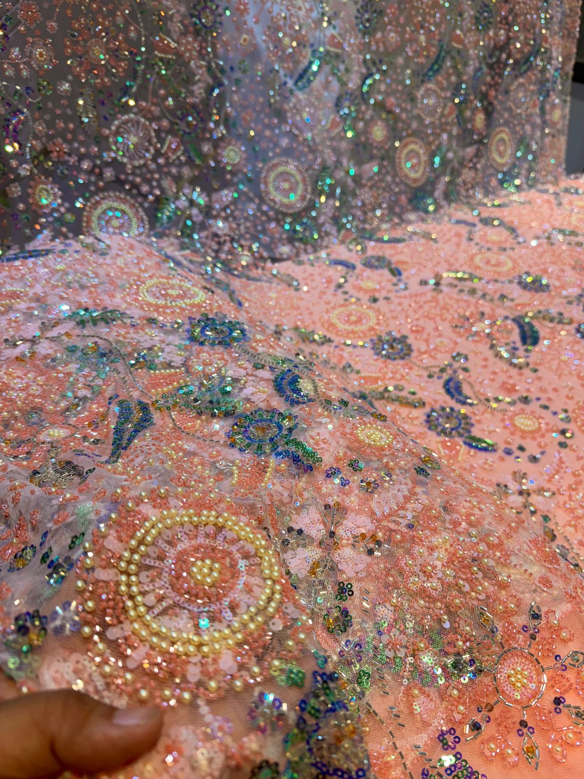 Luxury Haseena Pearl and Cutdana Handwork Net Embroidery 54 inch width