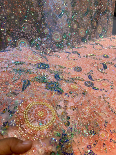 Luxury Haseena Pearl and Cutdana Handwork Net Embroidery 54 inch width